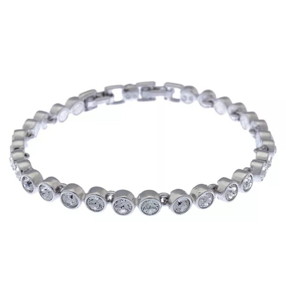 SWAROVSKI Bangle Bracelet clear Silver Woman Authentic Used